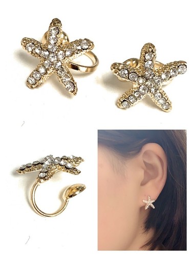 Gold diamante starfish clips - diamante,