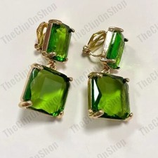 CLIP ON green FACETED CRYSTAL