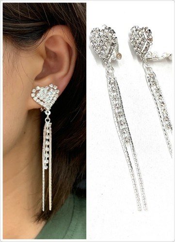 Silver heart diamante long - silver,