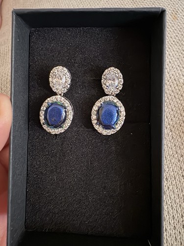 Vintage 80s silver blue - silver, oval