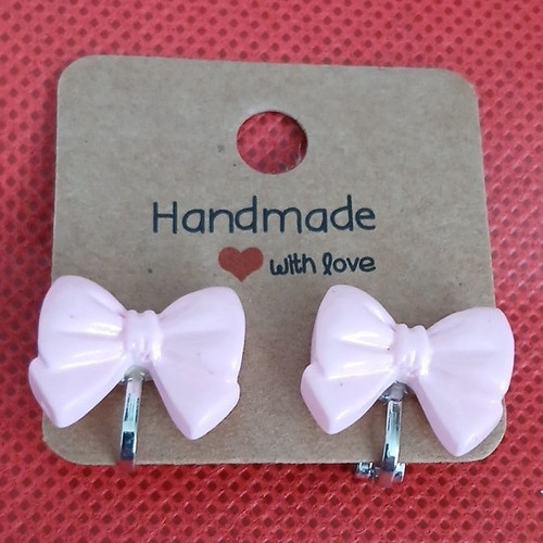 Pink silver bow clip - clip-on, stud